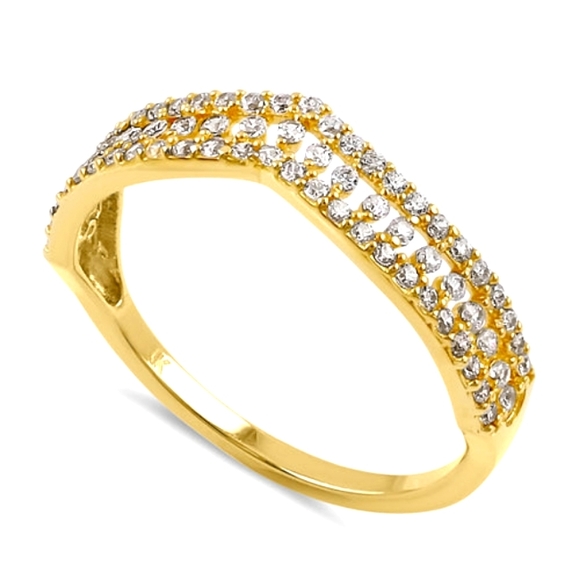 - Solid 14K Yellow Gold Layered Chevron CZ Ring - Picture 1 of 4